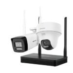 Kit de Cámaras IP WiFi HikVision 1 Cámara Bullet 4MP + 1 Cámara Domo 4MP, 1 Grabador WiFi, Disco 512GB, Incluye Fuente y Cable RJ45 --- NKS424W02H