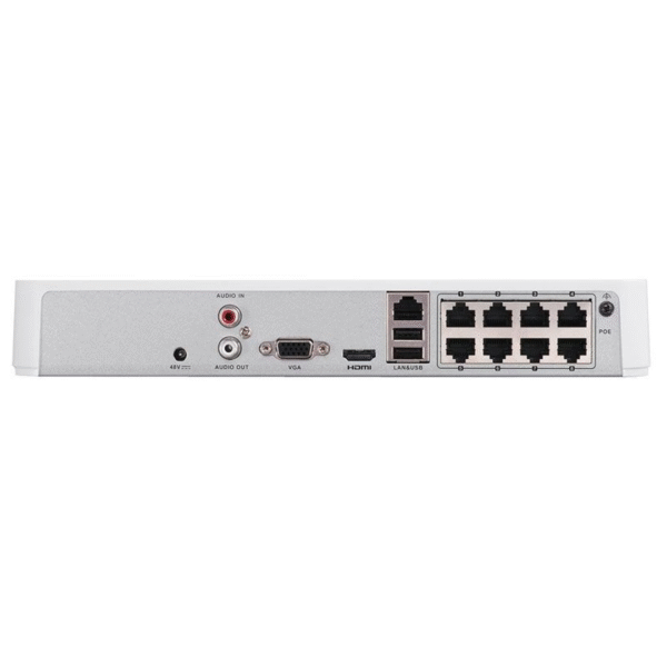 NVR HikVision de 8 canales, 1HDD, 60Mbps, resolución hasta 6MP, 8 puertos PoE, Audio. H.265+ --- DS7108NIQ1/8P