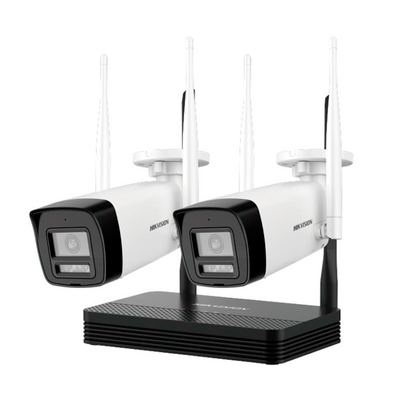 Kit de Cámaras IP WiFi HikVision 2 Cámara Bullet 2MP, 1 Grabador WiFi, Disco 512GB, Incluye Fuente y Cable RJ45 --- NKS422W0H