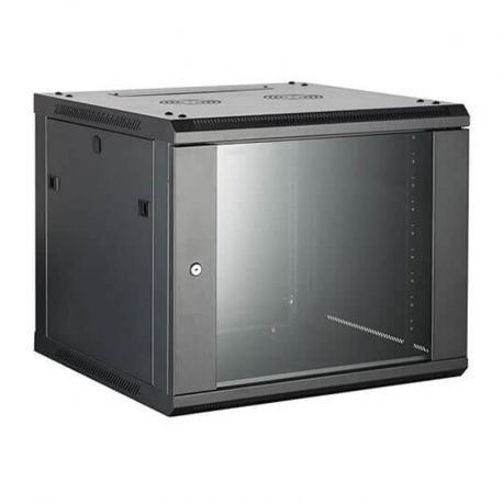 Gabinete rack de pared 600mm*450mm*6U, puerta de cristal templado, cerradura redonda pequeña, Marca IFlux — FD-WM-H-6W6D4