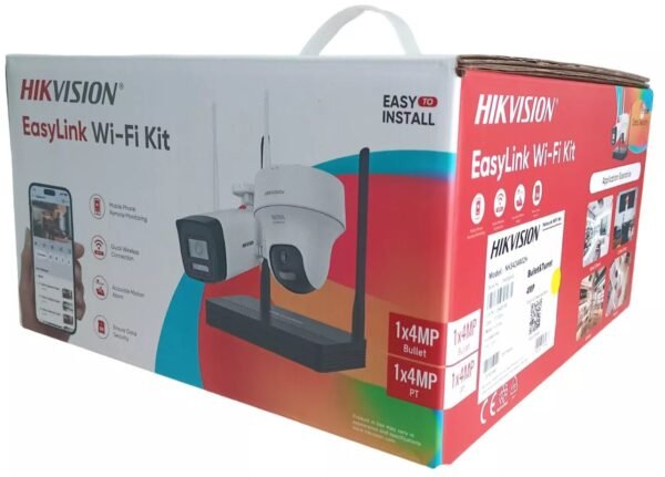 Kit de Cámaras IP WiFi HikVision 1 Cámara Bullet 4MP + 1 Cámara Domo 4MP, 1 Grabador WiFi, Disco 512GB, Incluye Fuente y Cable RJ45 --- NKS424W02H