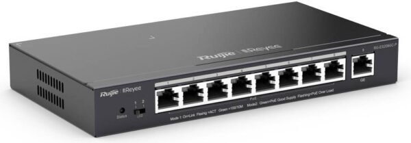 Switch PoE Ruijie-Reyee, 8PoE+, 9Puertos 10/100/1000, 120Watts de potencia, VLANs --- RG-ES209GC-P