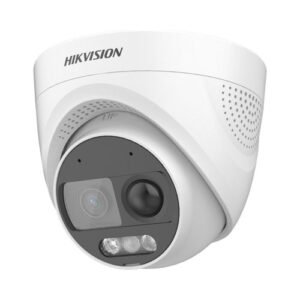 Cámara análoga HikVision Domo 2MP, ColorVu, luz hibrida, alarma de audio y luz estroboscópica, micrófono integrado, IR 20m, IP67 para exteriores --- DS2CE72DF3TPIROXOS28