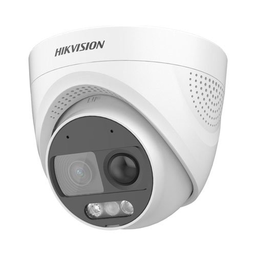 Cámara análoga HikVision Domo 2MP, ColorVu, luz hibrida, alarma de audio y luz estroboscópica, micrófono integrado, IR 20m, IP67 para exteriores --- DS2CE72DF3TPIROXOS28