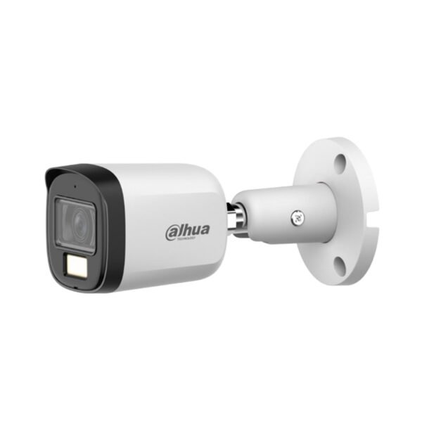 Cámara análoga Dahua Bullet 2MP, Smart Dual light, lente 3.6mm, micrófono integrado, IR 30m, IP67 para exteriores, carcasa-plástica --- HAC-B1A21N-U-IL