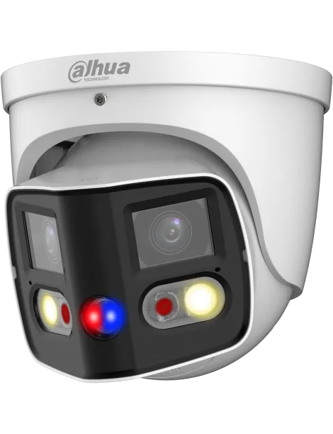 Cámara IP Dahua TIOC Duo 180 grados Domo 8MP, IAs de Intrusión, Disuasión Activa, SMD 4.0, audio bidireccional, IP67 — IPC-PDW3849-A180-AS-PV
